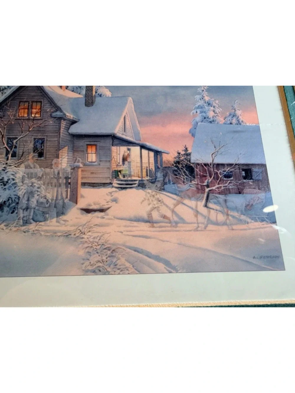 Winter Farmhouse Print Framed Country Cottage Snow Landscape Oak Frame 12